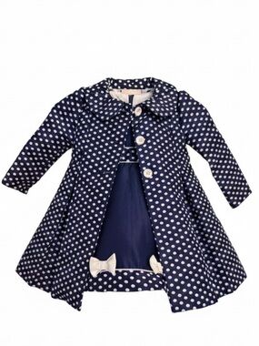 BuffBunny Navy Blue and White Polka Dot Formal Dress & Coat Set
